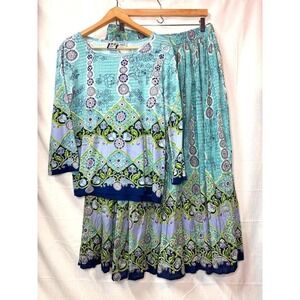 Vintage 90s Take Two Clothing Company Maxi Skirt & Top Set Boho Artsy Coastal